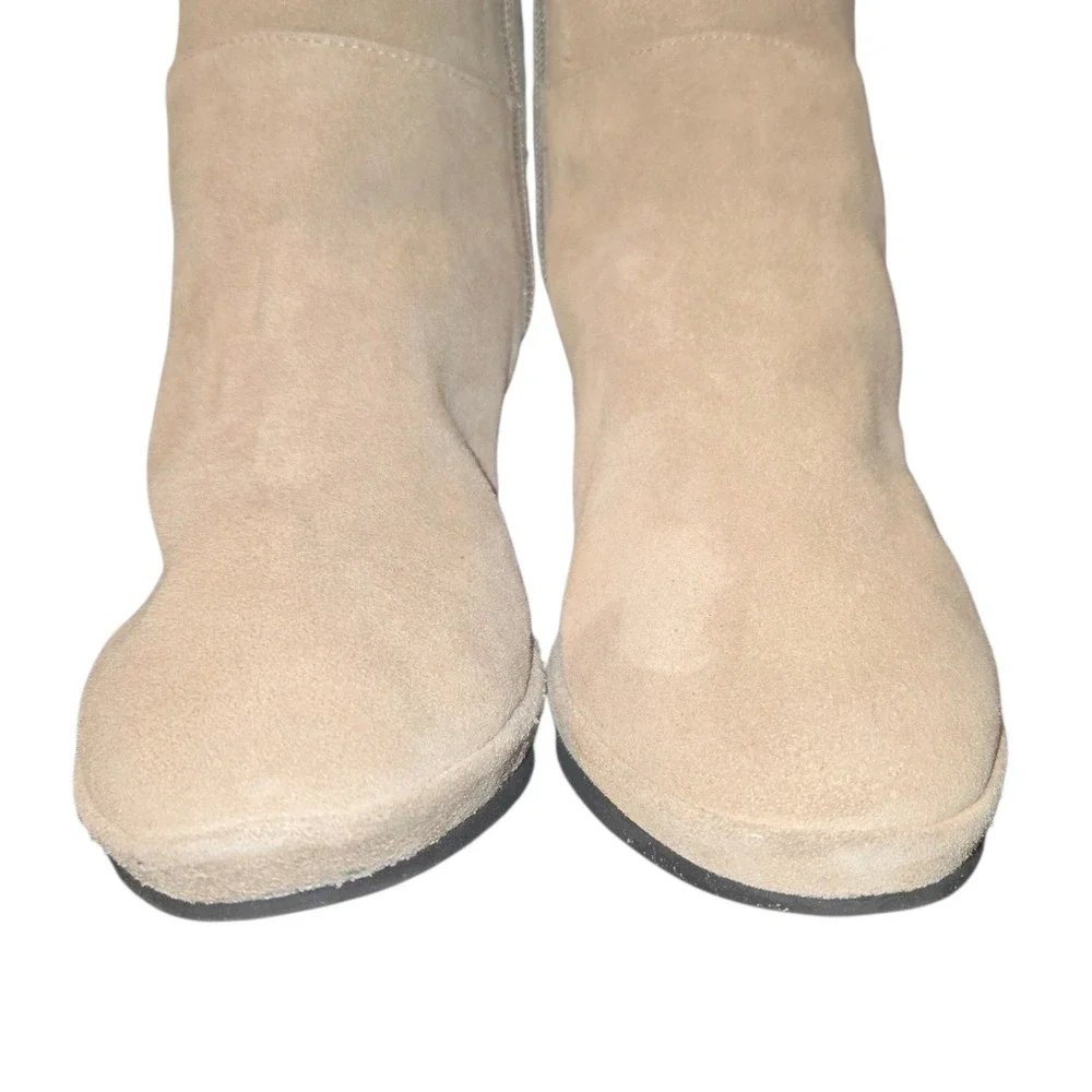 L'amour Des Pieds Odalys Boots Womens 7.5 Tan Suede Leather Tall Wedge Zip NEW